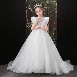 Mädchenkleider Mädchen Festzug Juwelenhals Kristallperlen Glitzer Tüll Geburtstagspartykleid für Teenager Kinder Blumen Mädchen