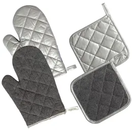 Chambray Oven Mitt vänster/höger och 2 datorer Potolder Set- 4st per set Silver Back Carbon Black Front