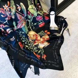 Designer marca de luxo feminino lenço de seda borboleta e xales florais envolvem bandana bufanda suardar praia estobas pashmina