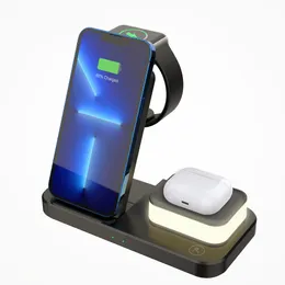 4 in 1 Wireless Charging Station Night Light 15W Qi Fast Charger Stand with LED Lamp For iPhone 13 12 11 XS XR X 8 Apple Watch 7 Airpods Pro 3