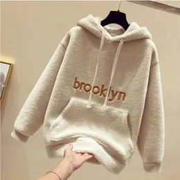 Hoodies feminino Super fogo mais veludo grosso cordeiro lã mulheres outono e inverno coreano solto harajuku fury top