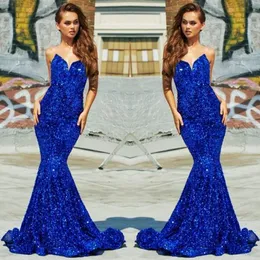 Сверкающие королевские голубые блестки русалка вечерние платье