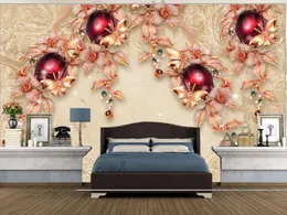 Custom 3D Wallpaper Mural living room bedroom red butterfly jewelry pattern tv background wall home decor