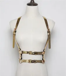 Belts Mirror PU Leather Belt Waist Seal Punk Silver Buckle Double Harajuku Body Bondage Cage Sculpting Harness StrapsBelts
