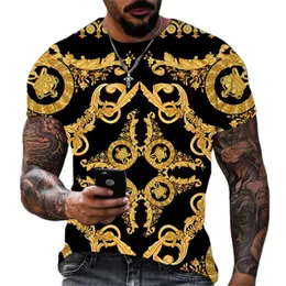 Men's T-Shirts Luxury Baroque Style 3D Print Men's Fashion Round Neck Short Sleeve Loose Tops Tees Oversized T Shirt Men Clothing 6XLMen