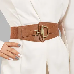 Belts Women Big Gold Buckle Belt Fashion Wide Waist Seal Elastic Waistbands Soft PU Leather Cummerbunds For Dress Coat