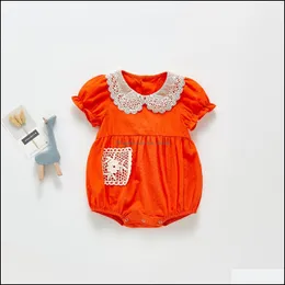 Rompers Baby Kids Climbing Romper Short Sleeve Orange Hollow Out Pet Pan Dhxuw