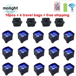 16pcs 무선 DJ UP 조명 파 캔 조명 4x18W RGBWA UV 6in1 결혼식 파티를위한 배터리 업라이트 LED 배터리.