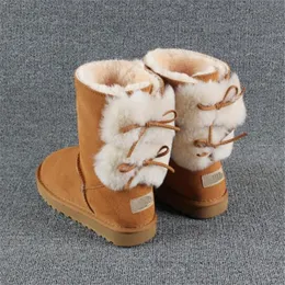 Winter-Rindsleder-Damen-Damen-Klassiker 3280 mittlere Röhren-Schneestiefel-Schleife-Woll-Baumwollschuhe