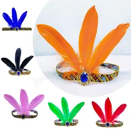 Feather Headbands Printed Ethnic Dress Accessories Elastic Costume Hairband Headpiece Women Ladies Fashion Party Jewelry