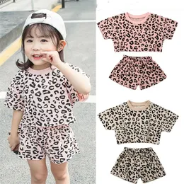 4 kolory moda niemowlęta dziewczyny letnie stroje zestawy ubrania 2PCS Leopard Print T -koszulka