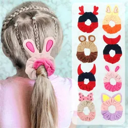 Saç aksesuarları 10pcs/lot hayvan kulakları kadife scrunchie kızlar halat kadın karikatür elastik grupları Noel bağları