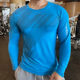 Camisa esportiva de alta qualidade Men fitness compressão de manga longa Crew de pescoço de pescoço masculino guarda masculino Wicking 220520