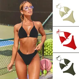 Beach Pants Mayo iç çamaşırı takım elbise 2022 bikini mayo bikini anti kırışıklık düz renkli mayo iki parça sütyen ve iç çamaşırı