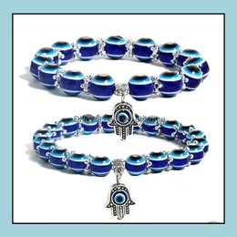 Pärlsträngar armband smycken 8mm 10mm Lucky Fatima Blue Evil Eye Charms pärlor pärlor turkiska pseras för kvinnor gåva droppleverans 2021 v