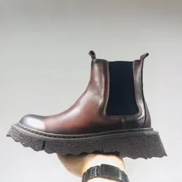 Designer de luxo chelsea botas homens sapatos plataforma botas de terra couro genuíno caminhadas trabalho motocicleta tênis dedo do pé quadrado