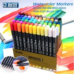 STA 80Colors Set Water Based Ink Sketch Marker Pens Twin Tip Fine Brush Marker Pen For Graphic Drawing Manga Art Supplies 210226