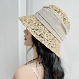 Breda randen hattar 202205-panshi-japan stil sommar handgjorda salt gräs lapptäcke papper lady sol cap kvinnor fritid strand hatbrom