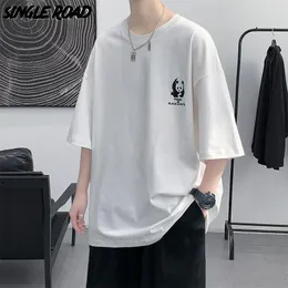 Men's T-Shirts Single Road Men's Oversized T-Shirt Men 2022 Graphic Panda Embroidered Hip Hop Streetwear Harajuku Cotton Tee Shirt For M