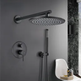 Testa rotonda Ultratina nera o Spessa rubinetto per doccia SET Montaggio della parete del rubinetto da bagno o pioggia di pioggia del soffitto