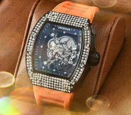 Popüler gündelik moda lüks adam elmas yüzük kuvars saatler 43mm relojes de marca mujer içi boş şeffaf cömert kauçuk kemer izle favori Noel hediyesi
