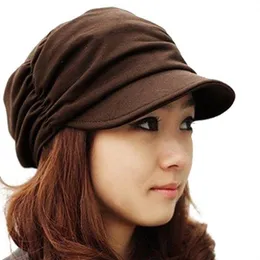 sboy Cappelli Sboy Cappello Solido Coreano Donna Autunno Inverno Berretto Pieghettato Lavorato a Maglia Caldo All'aperto Visiera Teschio Marrone Cotone Casual Donna