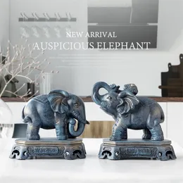 Home Decoration accessories lucky elephant couple figurine resin statue ornaments living room office tabletop for gift 220617