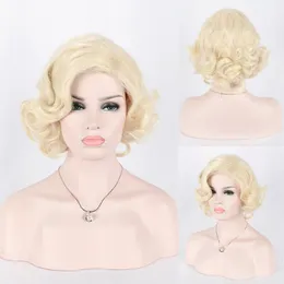 Damen-Perücke mit kurzem lockigem Haar, cremeblond, für Cosplay, komplett für den Alltag