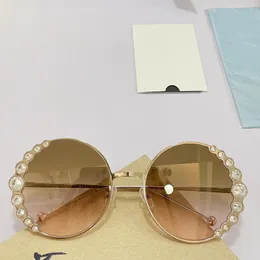 Дизайнерские женские солнцезащитные очки 0324 с круглым золотым рамкой с бриллиантами