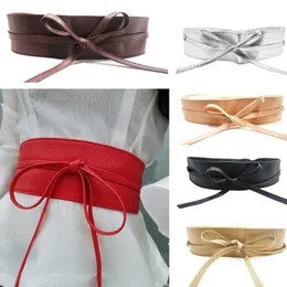 Bälten kvinnor mjukt läder brett midjeband självt slips wrap runt midje rem klänning klädtillbehör sommarstil bälten