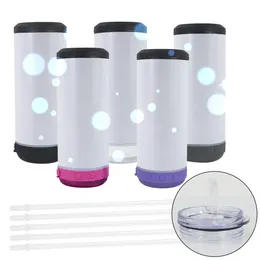 Nuovo arrivo 16OZ Sublimation 4 In 1 Speaker Tumblers Bicchiere bluetooth a 5 colori con due coperchi e cannuccia di plastica Sea Freight