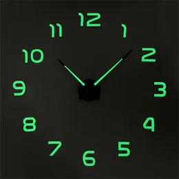 ساعات الحائط المضيئة ساعة ساعة كبيرة ساعة Horloge 3D DIY الملصقات المرآة الأكريليك Quartz duvar Saat Klock Modern Mute Wall Clock 201202