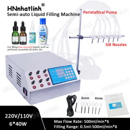 0.5-650ml/min Peristaltic Pump Filling Machine Semi-auto LCD Display Bottle Liquid For Filler Vial Juice Beverage Soy Sauce Oil Perfume Packing With 6 Heads