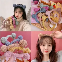 New Gils Cute Plush Bear Rabbit Ears Headband Autumn Winter Head Hoop Cartoon Girls Kid Hairband Headdress Hair Accessories 12pcs/