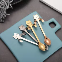 Stainless Steel Coffee Tea Spoon Mini Cat Long Handle Creative Spoon Drinking Tools Kitchen Gadget Flatware Tableware DH98
