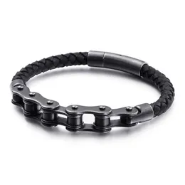 Personality Fashion Punk Metal Motorcycle Chain Braided Leather Bracelet for Men Charm Rock Party Biker Jewelry