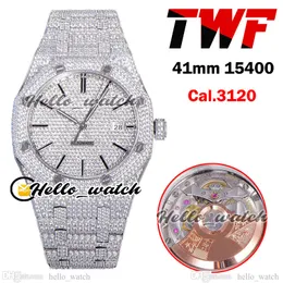 V2 15400 A3120 Automatic Mens Watch Paved Diamond Dial Fully Iced Out Diamonds Bracelet E187A