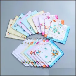 Платок домашний текстиль сад LL Хлопковые отпечатки полотенец с цветочным вышитым шарфом карманом Hankie Hankerchief Wll542 Cz