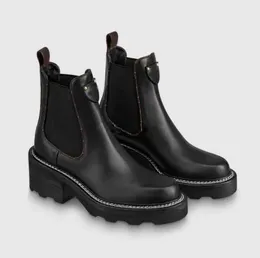 Elegante Wintermarke Beaubourg Stiefeletten Schwarzes Kalbsleder Comabt Boot Gummi Lug Sole Lady Booty Berühmte Martin Booties Party Hochzeit EU35-41