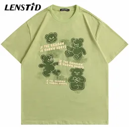 Lenstid Summer Men Short Sleeve Tshirts Hip Hop Sweet Bear Letter Print T Shirts Streetwear Harajuku Casual Cotton Tops Tees 220610