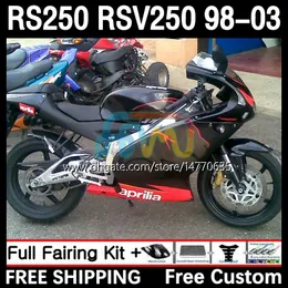 غطاء الجسم والدبابات لـ Aprilia RS-250 RSV RS 250 RSV-250 RS250 RR RS250R 98 99 00 01 02 03 4DH.36 RSV250 98-03 RSV250RR 1998 1999 2000 2002 2003 Fairing Kit Black Gray Black Kit