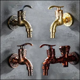 Bathroom Sink Faucets Faucets Showers Accs Home Garden Carved Wall Mount Zinc Alloy Antique Bibcock Wash Basin Faucet Decorative Outdoor