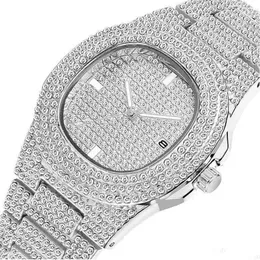 Relógios de punho Hip Hop Icepou Gold Color Color Watch Quartz Luxury Full Diamond Round Watches Mens Stoneless Aço Principal Presente