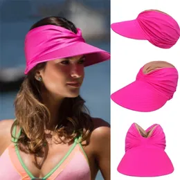 Women Wide Brim hat Summer Outdoor Open Top Female Sun Protection Visor Hat Beach Travel Seaside Hollow Cap 220627