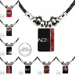 Hänghalsband Glaze Mass Effect N7 Black Leather Pärla Vintage Glasshalsband Kvinnor smycken för tjejgåva