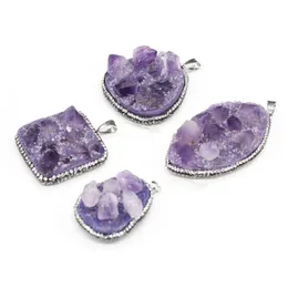 Pendant Necklaces Natural Irregular Amethysts Cluster Crystal Quartrz Female Charms Ore For Jewelry Making Necklace Accessories