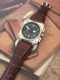 Nowy styl styl mody kwarc chronograf squar czarna tarcza 46 mm zegarki zegarki brązowe skórzane paski na rękę