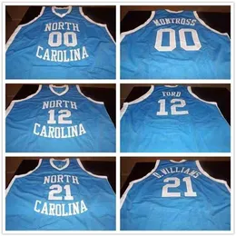 Nikivip Menorth Carolina Tar Heels College 00 Эрик Монтросс 12 Фил Форд 21 Дональд Уильямс Ретро баскетбольный баскетбол Джерси мужской сшитый номер на заказ Nam