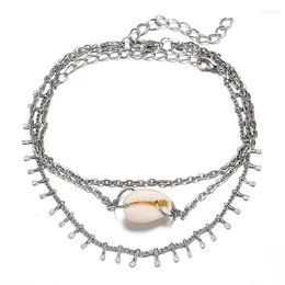 발목 Vintage Boho Multi Layer Shell Bead for Women Fashion Sun Pendent Anklet Handmade Chain Fater Party Jewelry Roya22