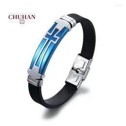 Verstellbares Armband für Herren Geschenk Hip Hop Changle Cross Titanstahl -Herrenarmband Silikon J576 INE22